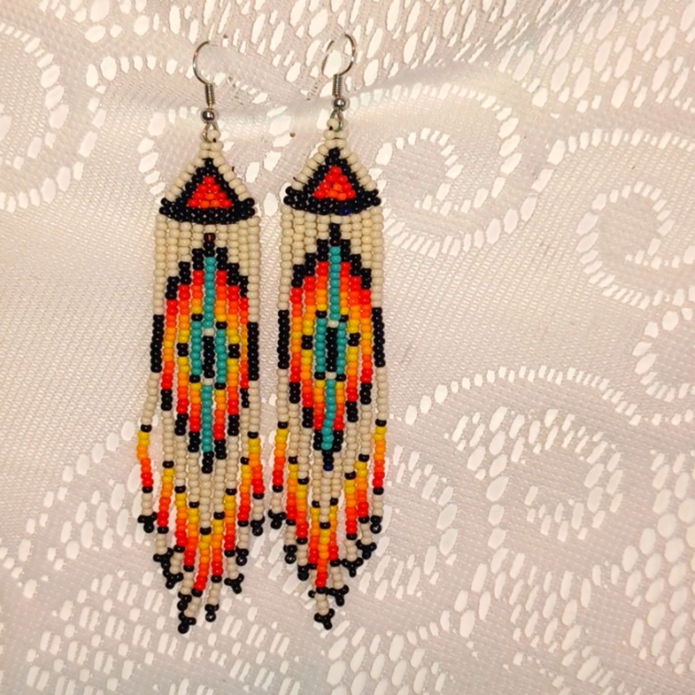 Colorful Aboriginal Beaded Earrings - Canadian Hand Made 6382